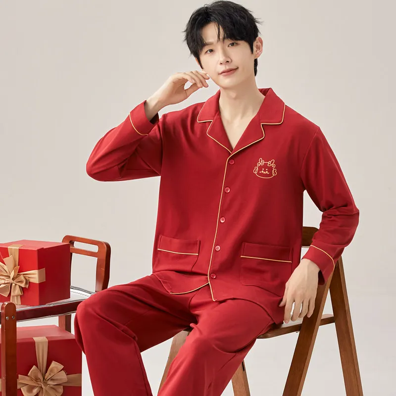 2 Pieces Set Autumn Spring Sleepwear for Men Young Boy Pjs Pyjama Nightwear Big Size L-3XL Casual Homewear Dropship Male Pijamas
