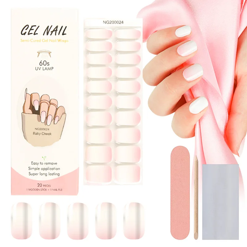 Autocollants pour ongles en gel semi-durci, 1 feuille, bandes, patch, curseurs, adhésif, blanc, français, couverture complète, enveloppes, lampe UV, besoin