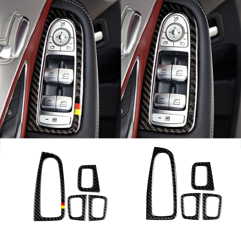 4Pcs Carbon Fiber Window Switch Armrest Panel Cover Sticker Trim For Mercedes Benz C Class W205 C180 C200 C300 GLC260