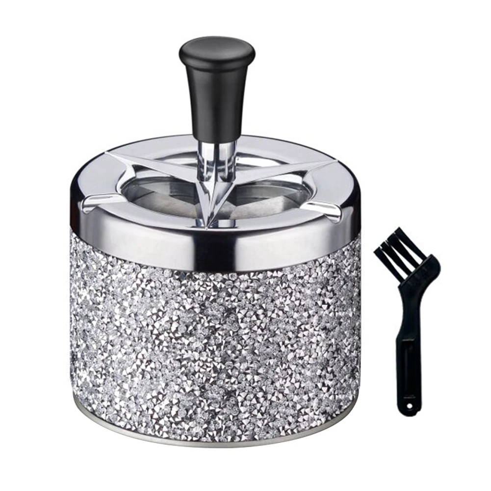 Push Down Ashtray with Lid Spinning Ashtray Windproof Self-Cleaning Ashtray Metal Desktop Ashtray for Cigarette Smoking