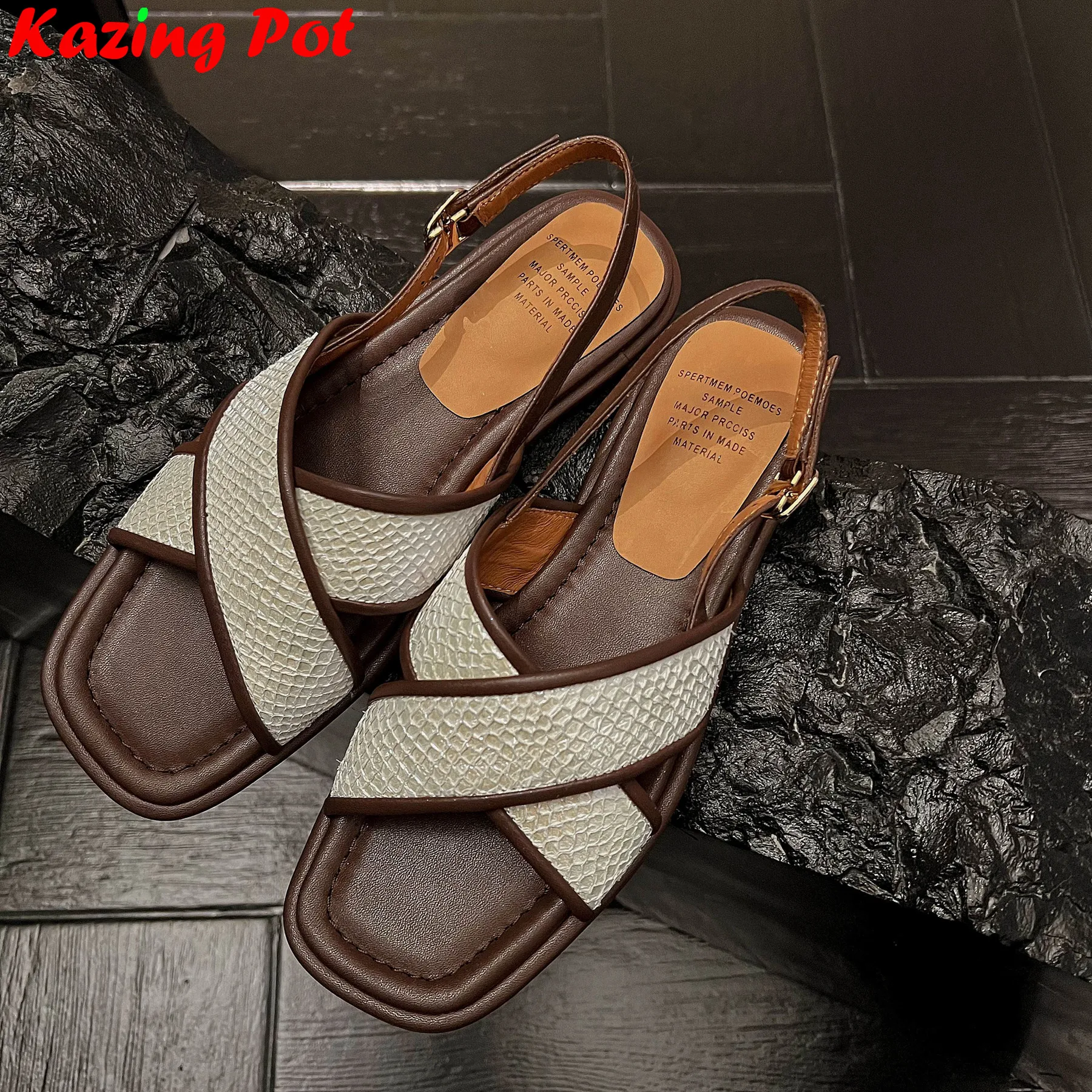 Krazing Pot 2024 Free Shipping Genuine Leather Peep Toe Summer Shoes Dating Party Mixed Colors Runway Brand Modern Women Sandals