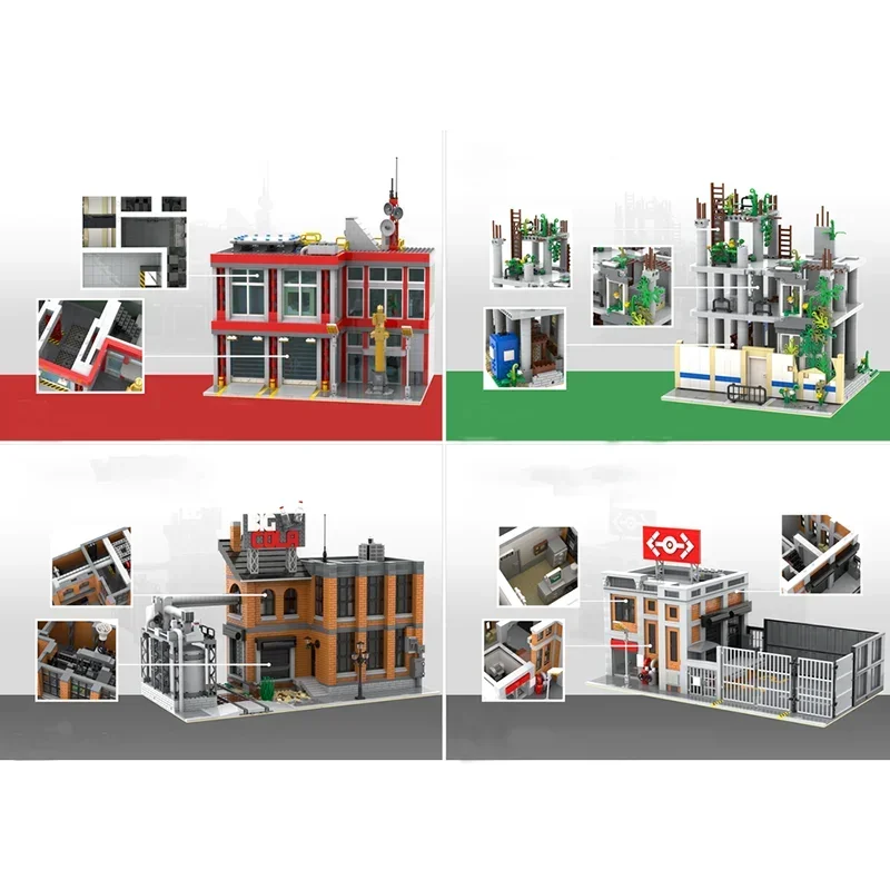 Moc Building Blocks Fire Station/Old Construction Site/Big Factory/Store House Model Technology Brick DIY Assembly Toy Holiday