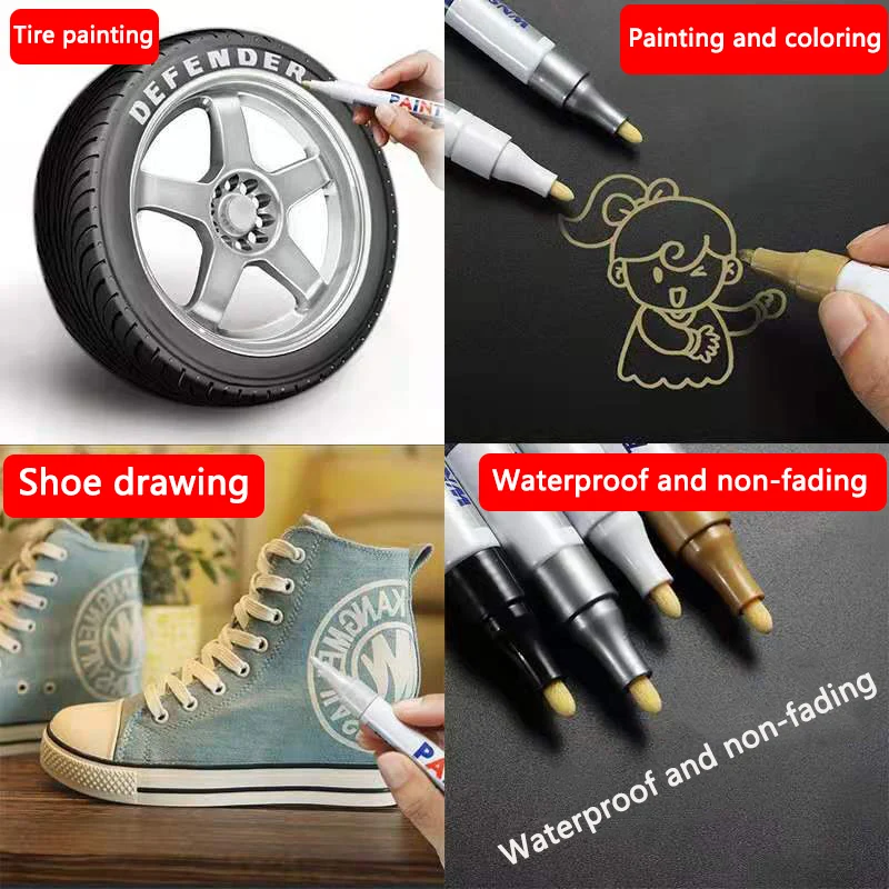 5pcs White Marker Paint Pens Waterproof Rubber Permanent Marker Pen Car Tyre Tread Environmental Tire Painting DIY Graffiti Pens image 2