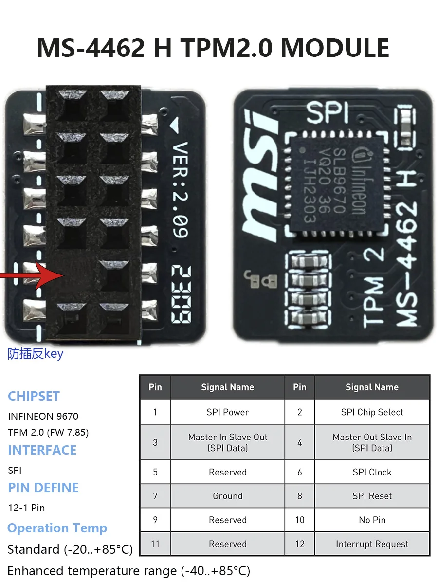 TPM2.0 MSI MS -4136 -4462 Trusted Platform Module2.0 Encryptie Beveiligingsmodule Externe kaart