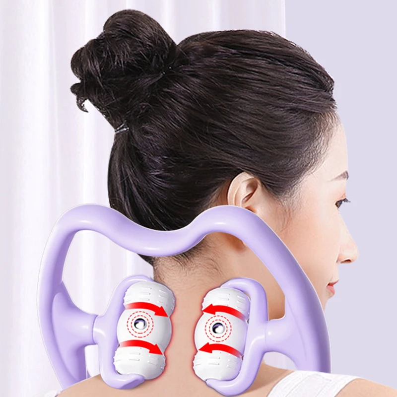 Neck Massager Therapy Neck Shoulder Dual Trigger Point Roller Self-Massage Tool Relieve Neck Pressure Deep Pressure Massage