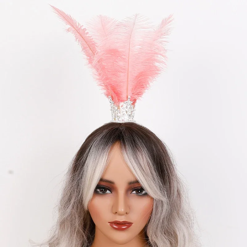 

Rhinestone Feather Crown Hair Band Headdress Women Headband Halloween Gothic Masquerade Carnival Elegant Party Accessory