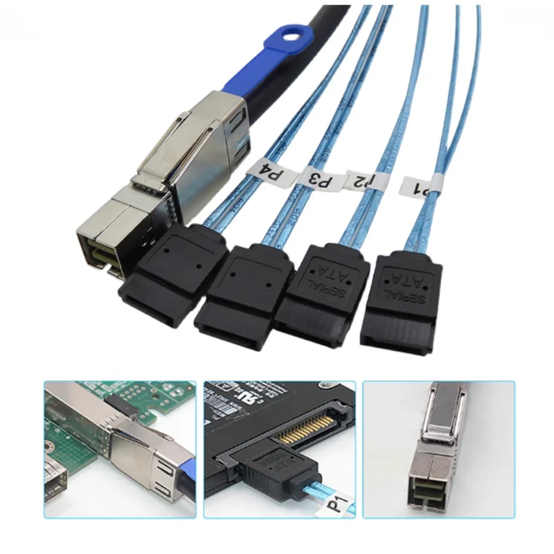 SFF-8644 to 4 Sata 7 Pin Cable, External Mini SAS HD SFF-8644 to 4 Port SATA Cable, Hard Disk Data Server Raid Cable 1 Meter