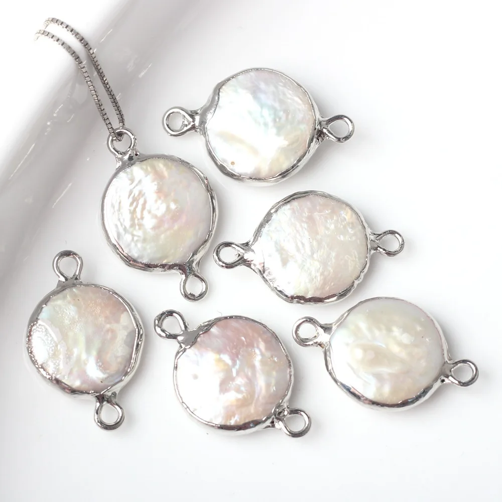 

Baroque Natural Pearl Circle Edge Double Pendant Connector Charm for DIY Bracelet Necklace Jewelry Accessories 2pcs/lot