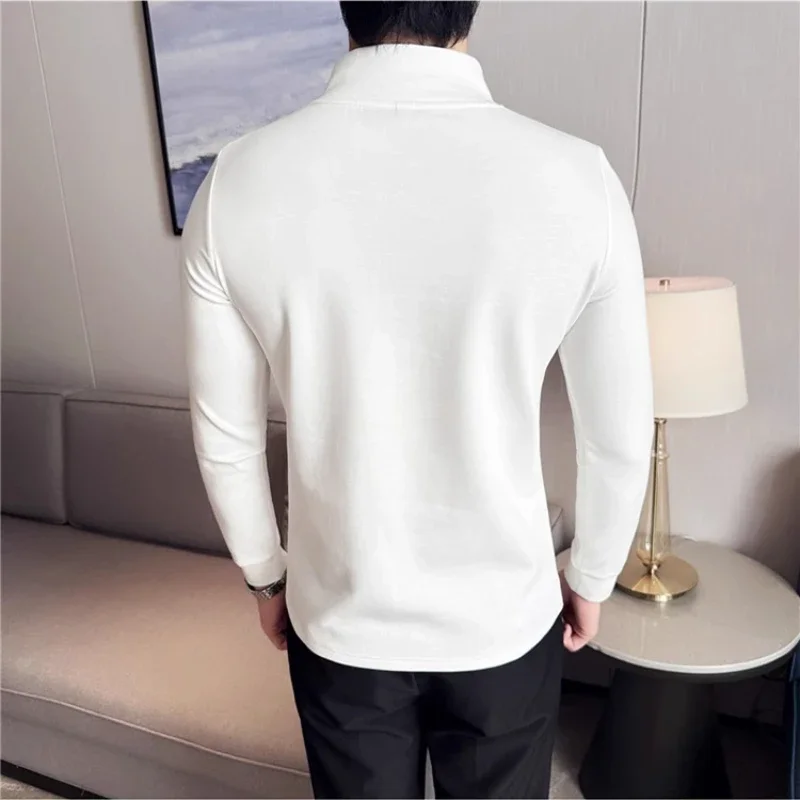 Fashion Zipper Design Sense Half Collar Top, Stretch Slim V-neck Long Sleeve Bottoming Shirt, Spring New T-shirt