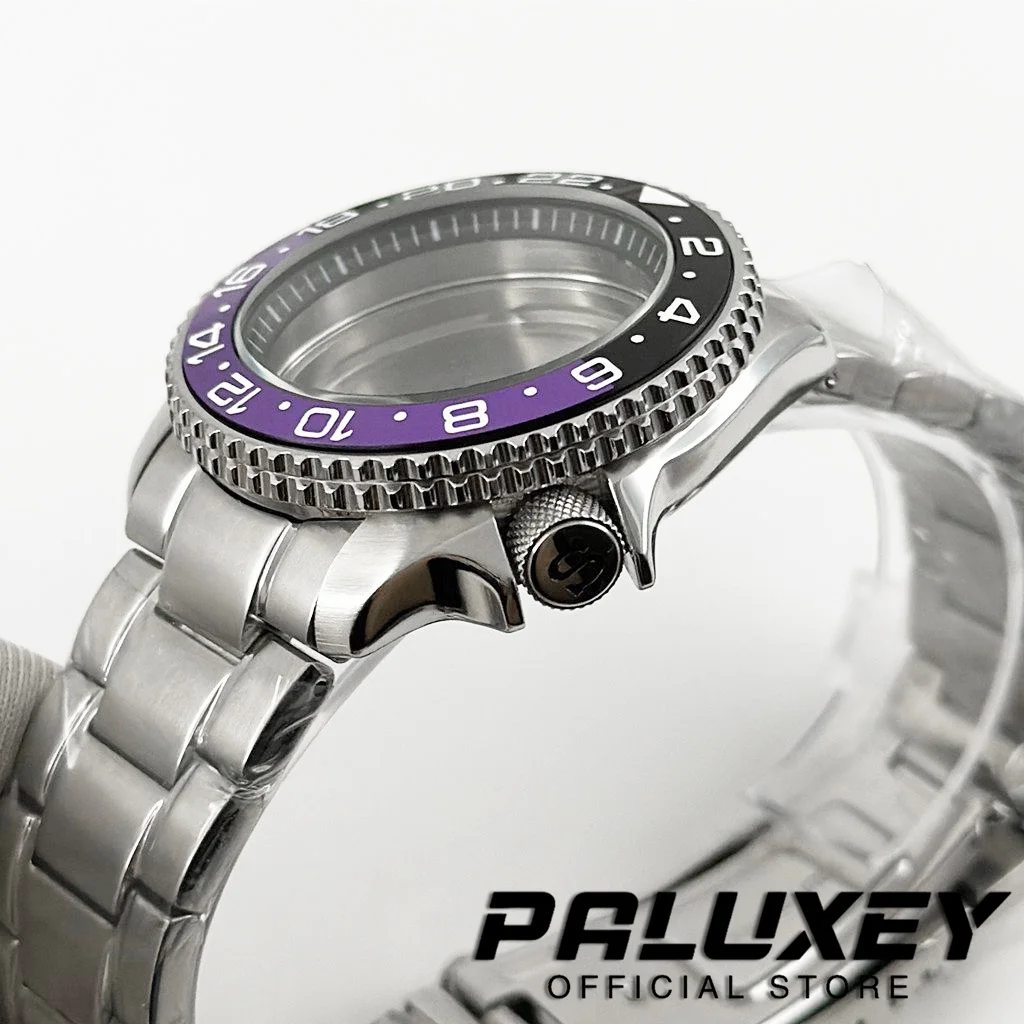 42MM 007 NH35 SKX Watch Case Black Purple GMT Bezel With Bracelet S Crown For NH34 NH35 NH36 NH38 NH70 NH72 Movement 28.5mm Dial