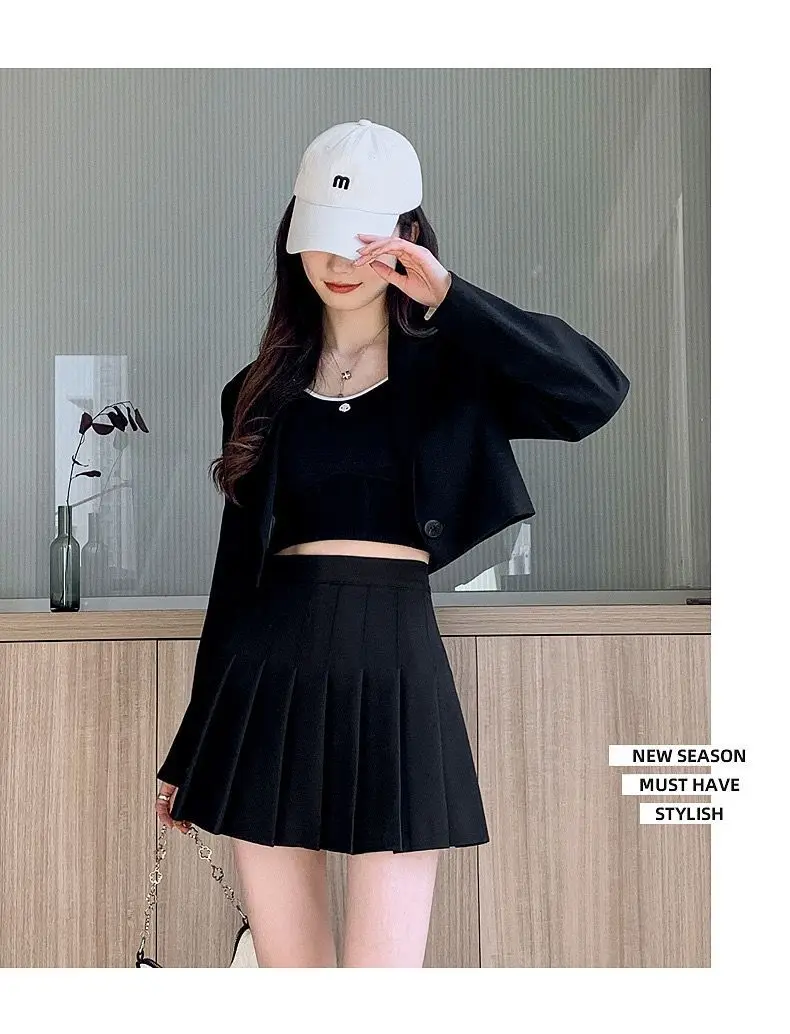 Plissierter Minirock mit Shorts für Damen, hohe Taille, A-Linie, Skater-Skort, Weiß, Schwarz, Rosa, sportliche Schuluniform, neue Mode, HotSale – Detail 9