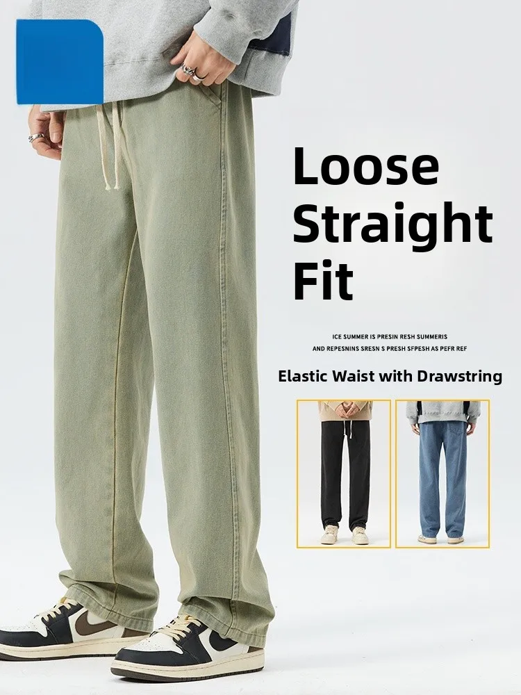 True Weave Primavera Otoño Sle Pantalones vaqueros sueltos para hombres American Retro Casual Pierna recta Pantalones largos Tendencia juvenil Algodón Poliéster...