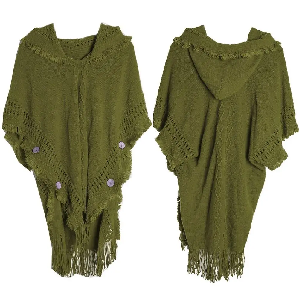 

Свадебная вечеринка, богемная вязаная шаль с капюшоном, зимняя теплая женская накидка на пуговицах с кисточками, шарф, пальто