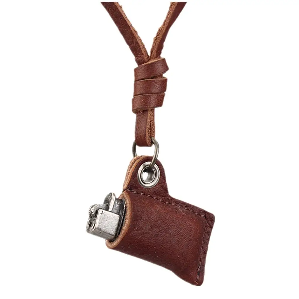Fashion Leather Alloy Vintage Lighter Pendant Necklace Punk Jewelry Gift for Elegant Womens Style