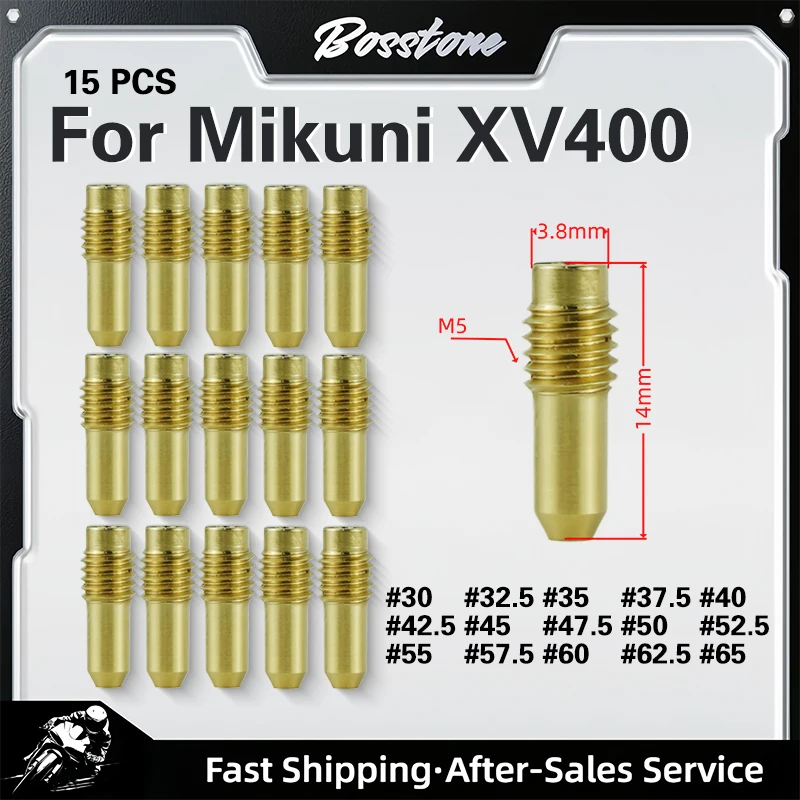 15pcs Carburetor M5*0.8mm Pilot Jet Slow Jet Idle Nozzle Kit #30-#65 for FZR 250~400RR XV400 VMAX1200 Mikuni BS GS XS DR