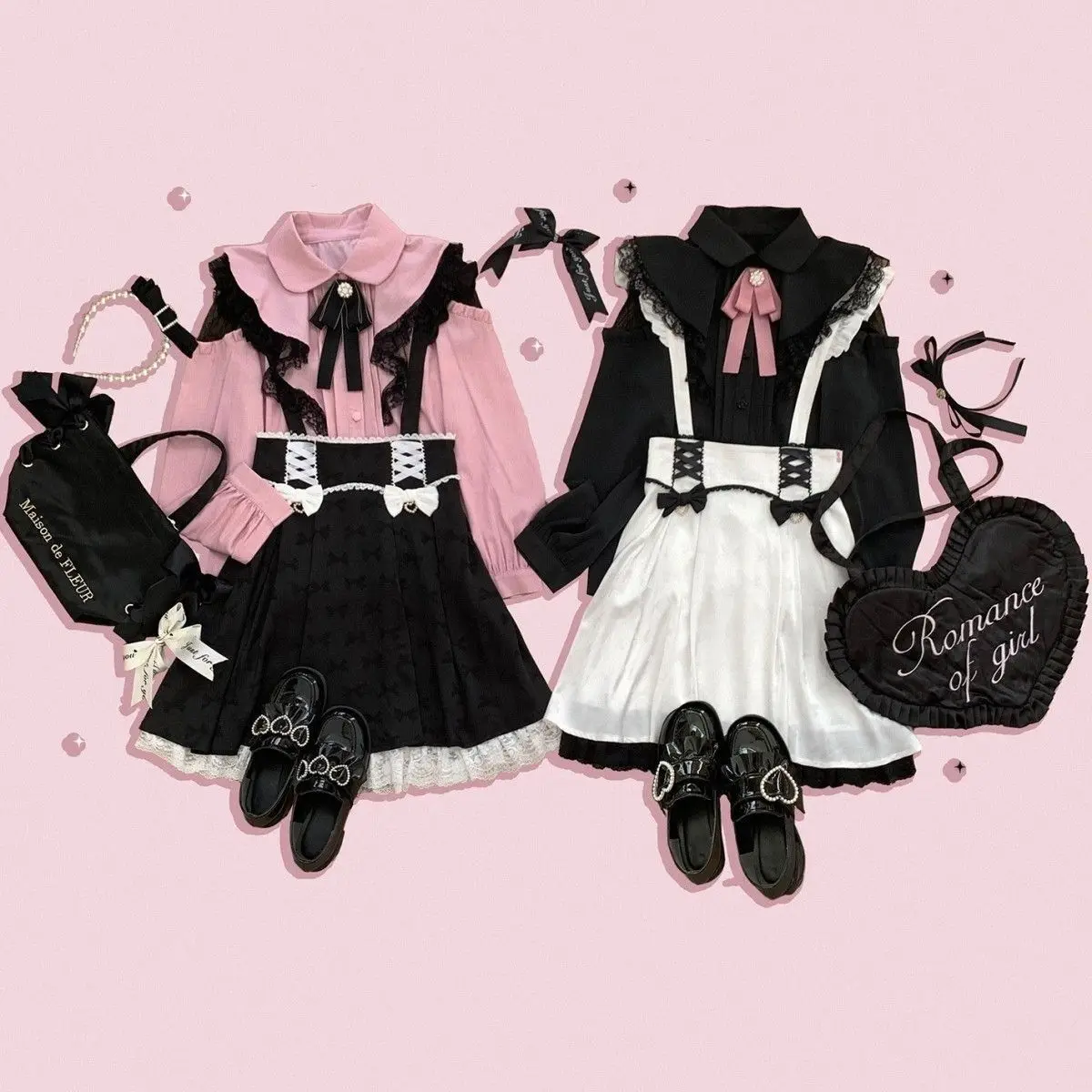 Japanese Lolita Sweet Lace Shirt Women Long Sleeve Button Blouse Cute Hollow Out Bow Shirts Off-shoulder Womens Tops Mujer New