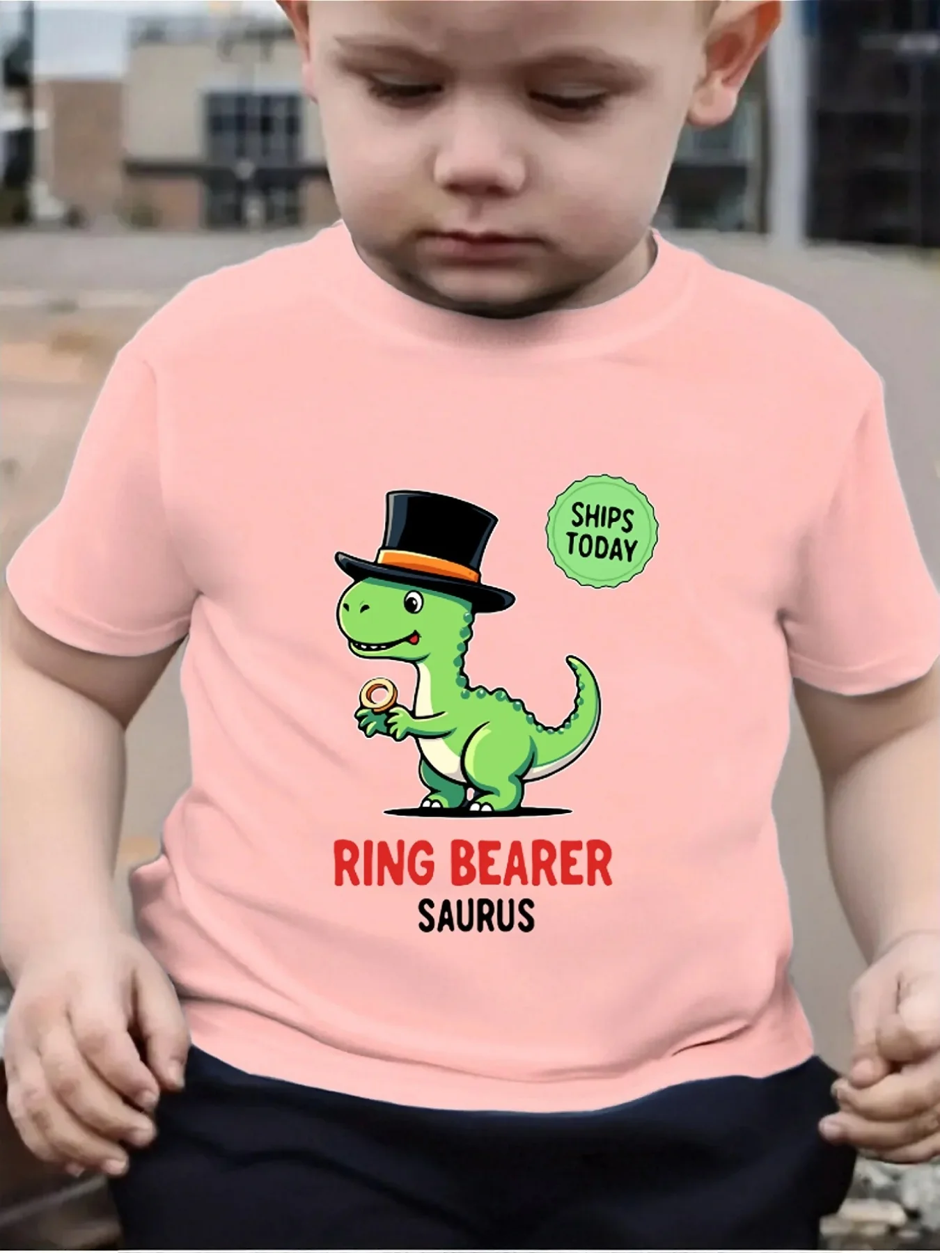 Cute Ring Bearer Dinosaur Cartoon Family Matching T Shirt Boys Girls Tee Parent Child Casual Top Mom Dad Kids Summer Daily Wear