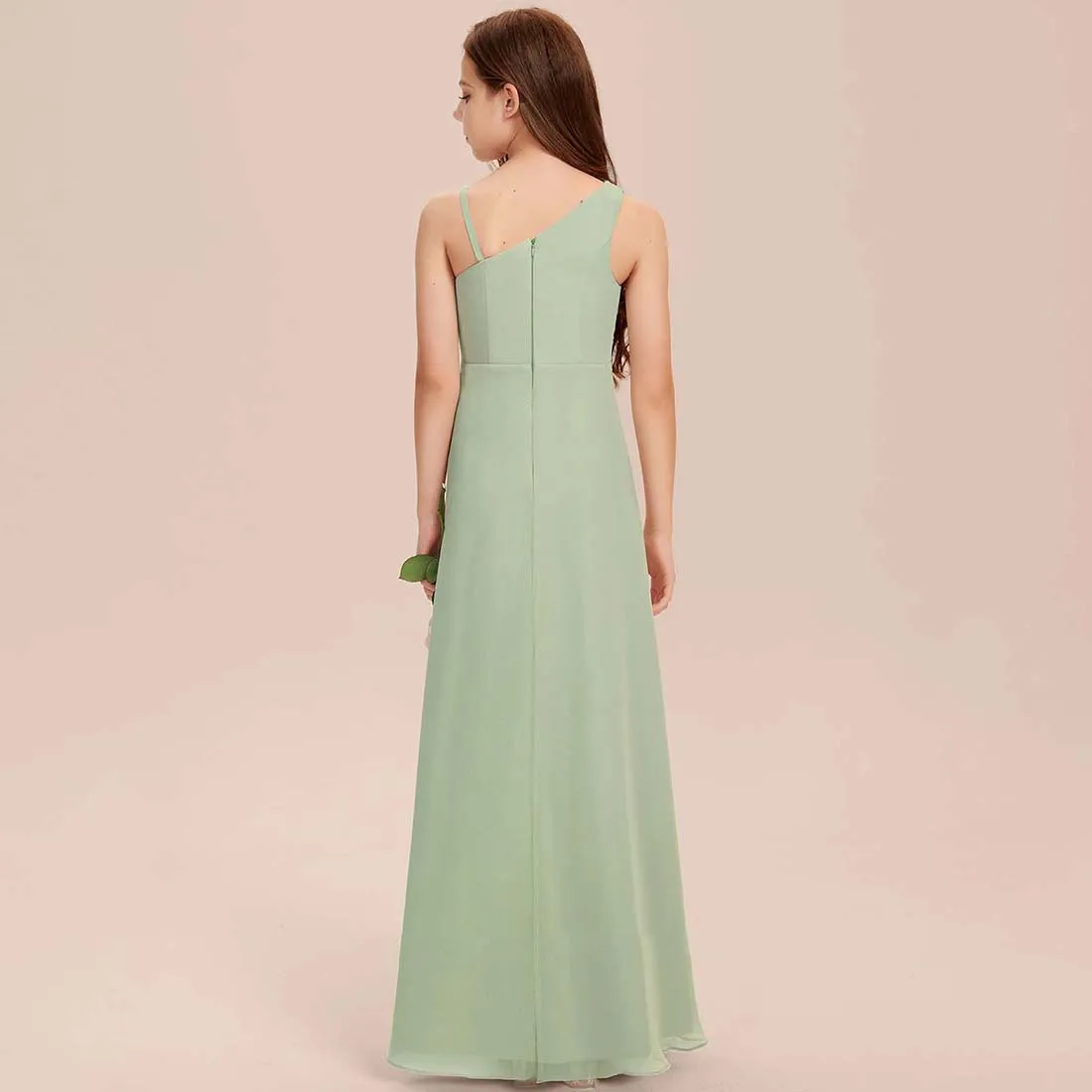 YZYmanualroom Chiffon Junior Bridesmaid Dress A-line Asymmetrical Floor-Length 2-15T