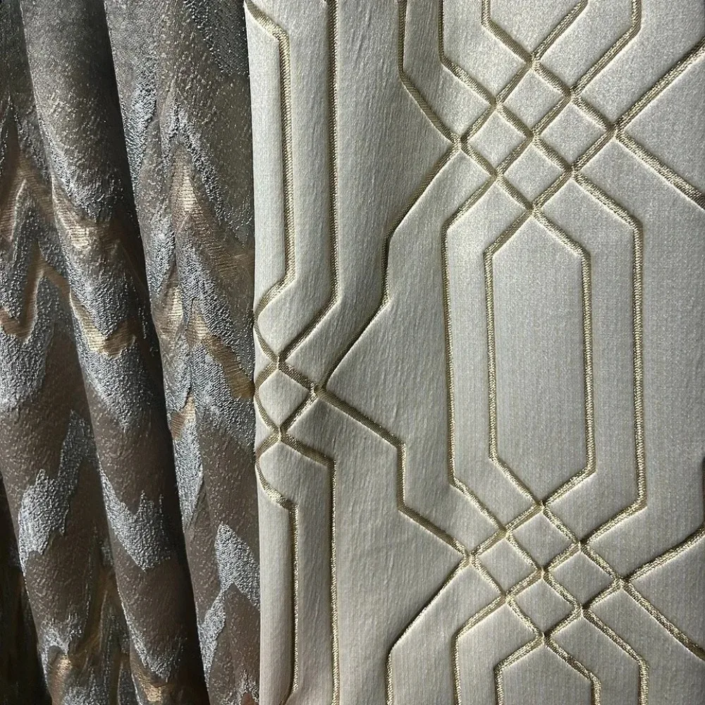 Custom Embossed Jacquard Beige Champagne Landscape Lines Thickened Curtains For Living Room Bedroom French Window Balcony