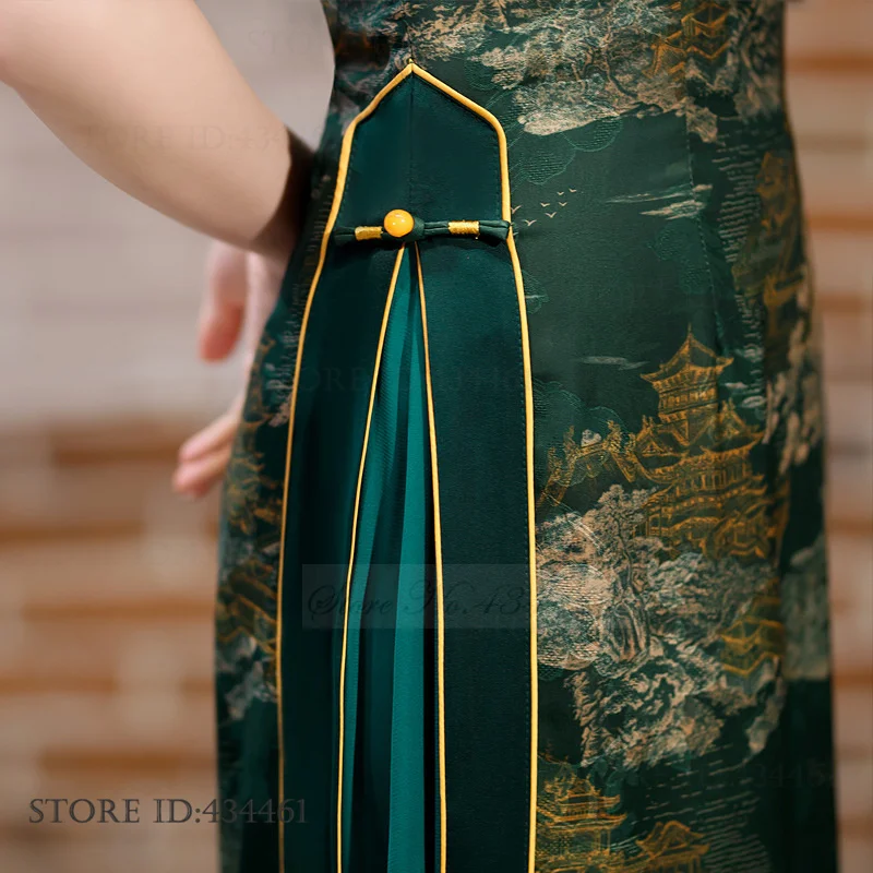 Largre Size Traditional Chinese Ao Dai Qipao Lady Long Dress Classic Print Cheongsam Sexy Slim Satin Vestidos Evening Party Gown
