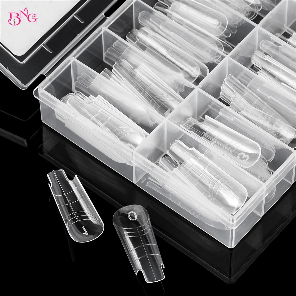 BNG 140Pcs/Box Square Nail Forms For UV Gel Quick Building Extension Mold Plastic Dual Form Top Mold False Nail Tips