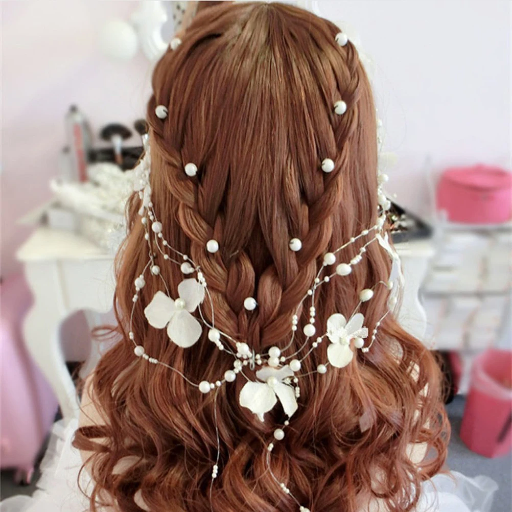 

Elegant Flower Hair Clip Pearl Fabric Headband Bridal Accessory Sparkling Rhinestones Faux Pearl Decor Stylish Easy Wear Perfect
