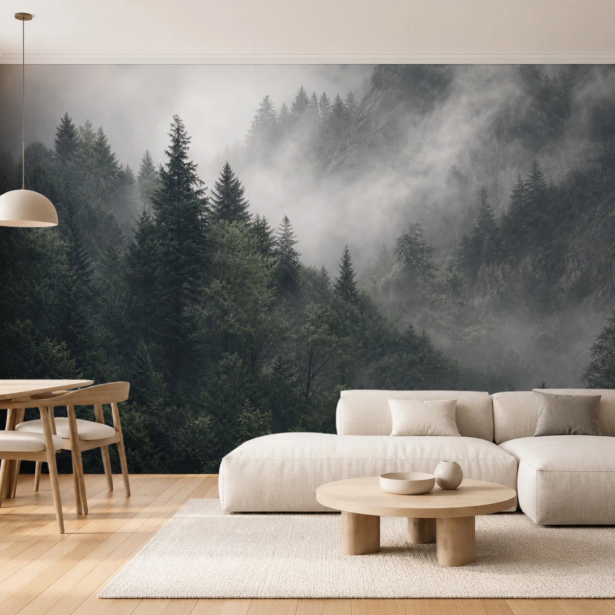 Misty Forest Wallpaper Mural Dark Pine Nature Landscape Wall Art for Living Room Bedroom Unpasted Requires Glue