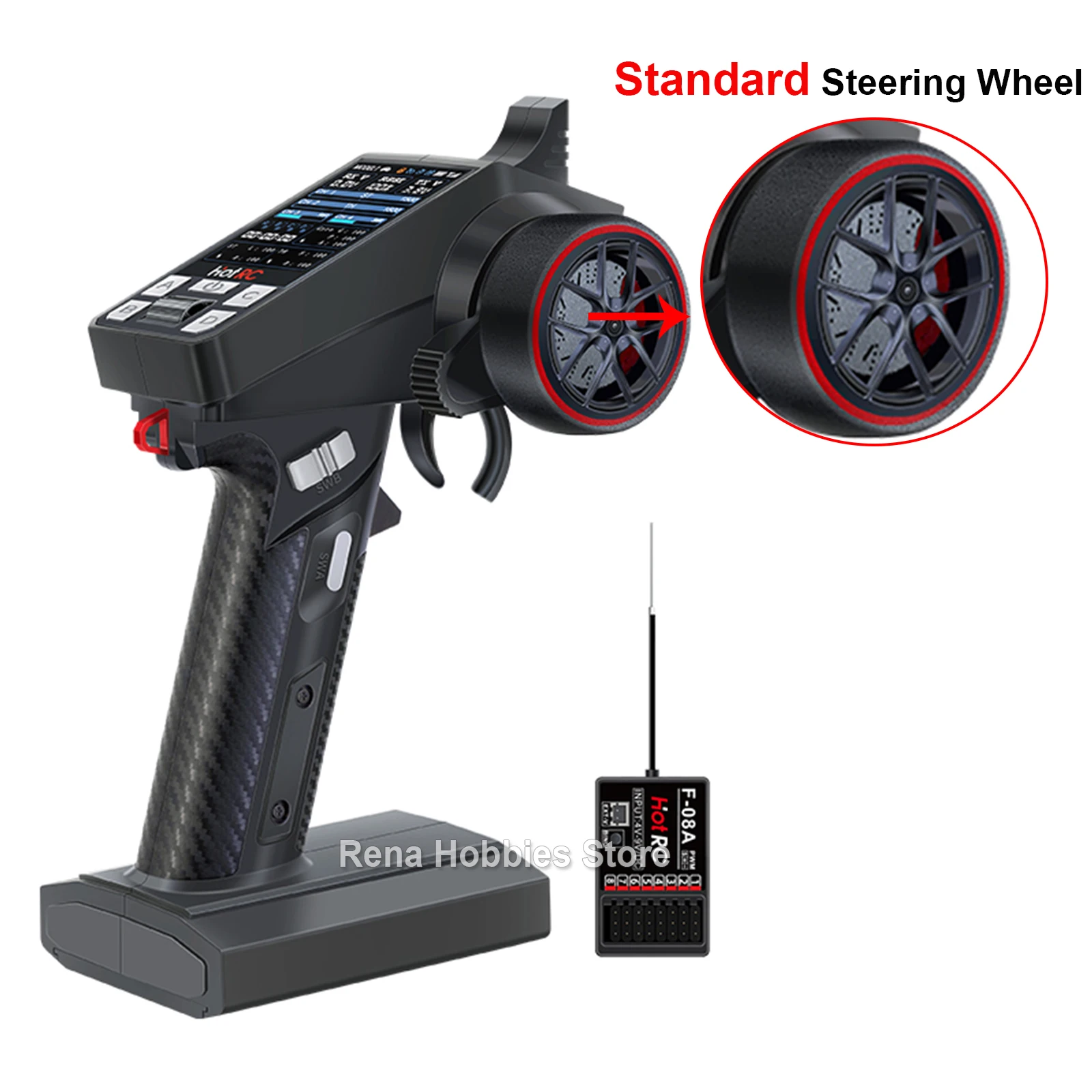 HotRC CT-8A 8CH 2.4Ghz FHSS Afstandsbediening Zender met F-08A Ontvanger Kleurenscherm Voor RC Auto Vrachtwagen Schip Boot tank Model