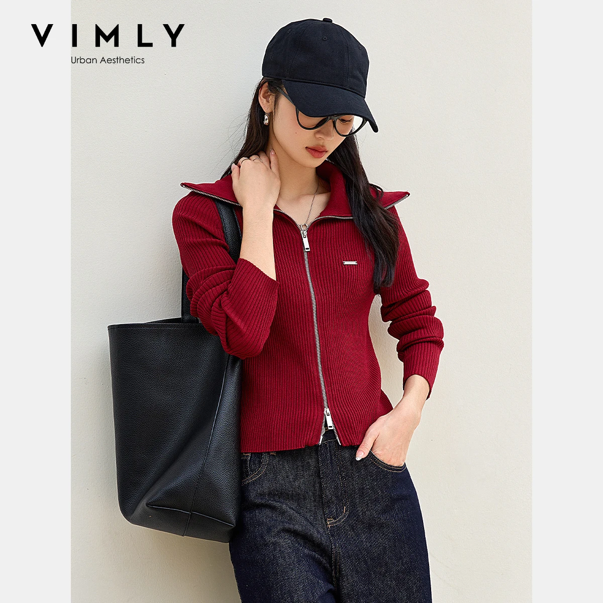

Женский кардиган VIMLY с длинными рукавами, осень 202, вязаный повседневный кардиган с отложным воротником и двойной молнией, тонкий кардиган с блестками Femmes 73197