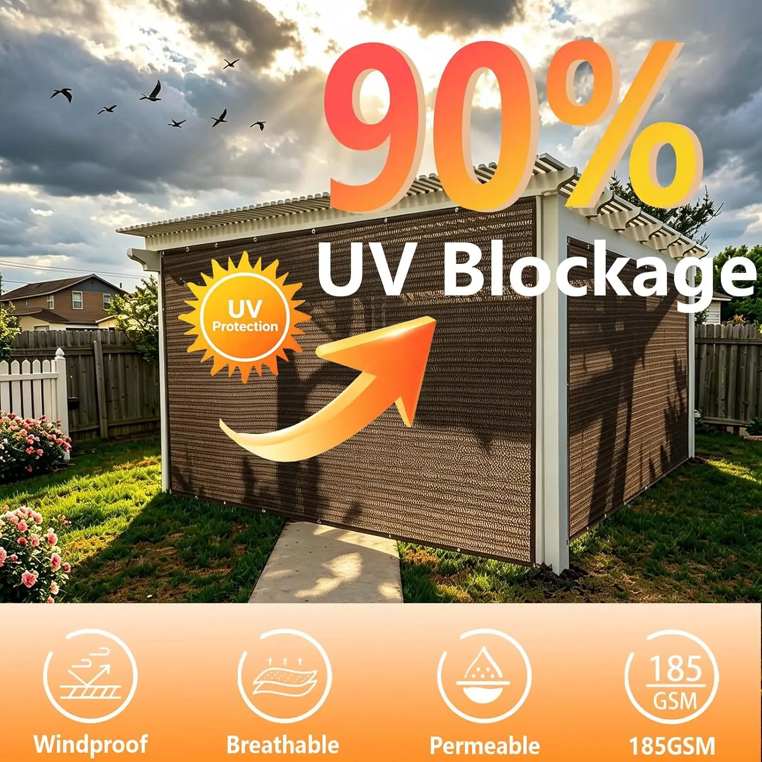90% Sun Shade Cloth 10x30ft Pergola Cover with Grommets - Outdoor UV Block Screen for Patio Garden Backyard Deck Porch Mocha