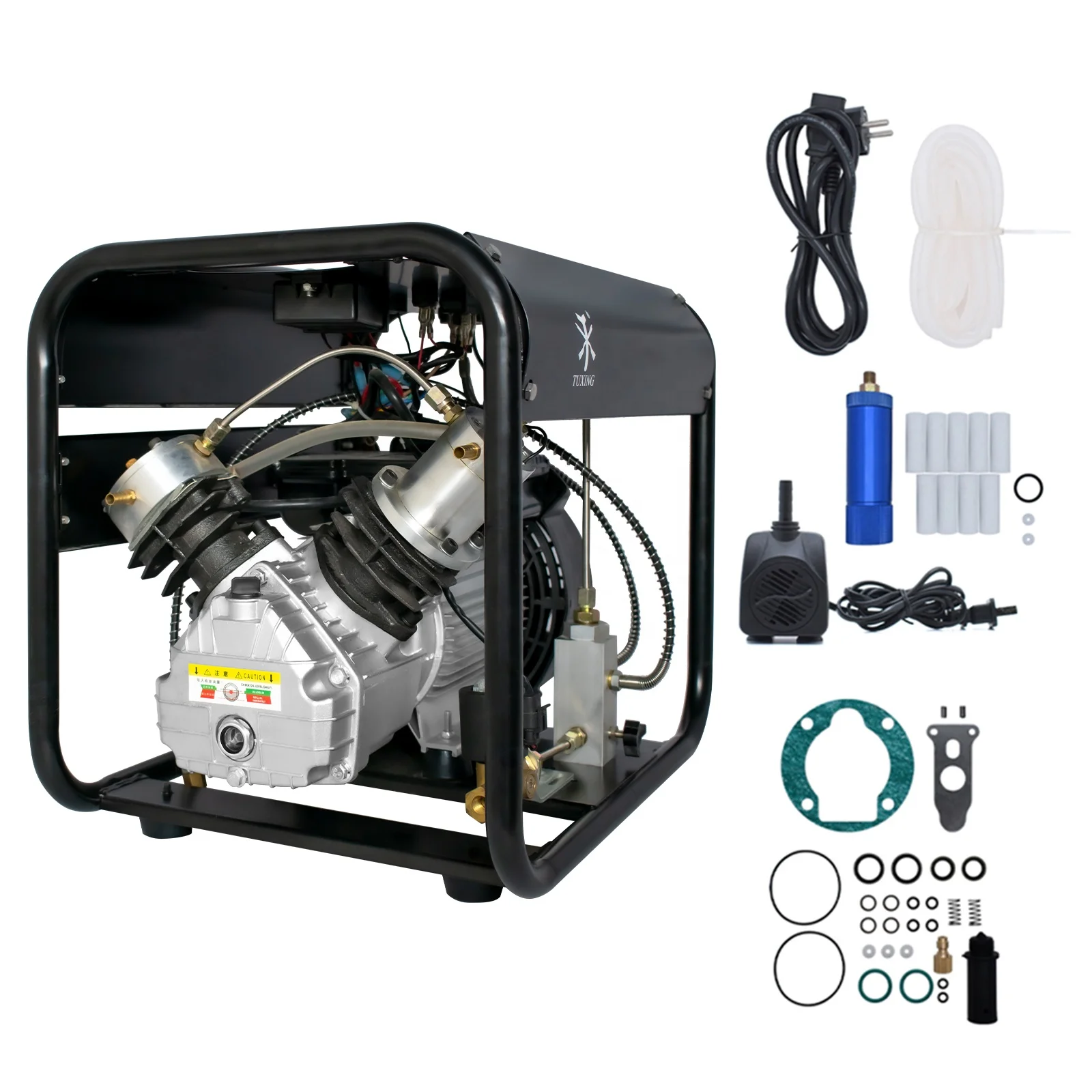 TUXING Venta al por mayor ODM OEM Compresor de aire PCP para buceo con purga automática, 110V 220V 4500psi 300bar 30MPA, con parada automática ajustable