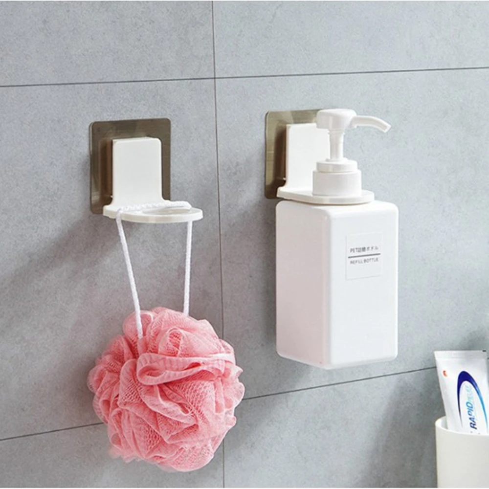 Bathroom Shampoo Shelves Wall Mounted Self-Adhesive Bottle Shelf Liquid Soap Shower Organizer Hooks Holder Hanging Storage Rack