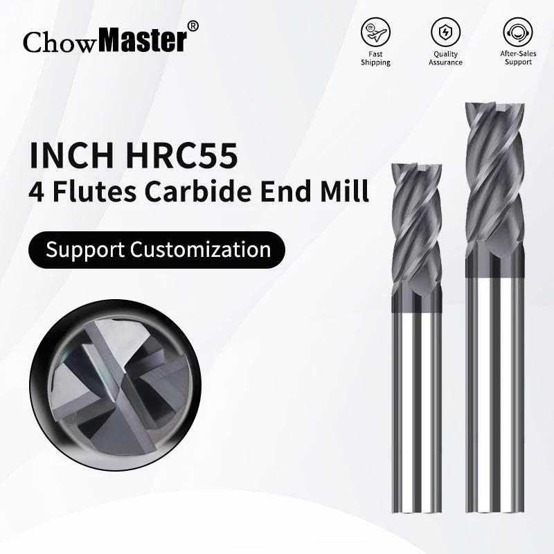 Fresa Chowmaster pulgadas 1/8 3/16 1/4 5/16 3/8 1/2 HRC55 fresa de carburo recubierto para herramientas de corte CNC de acero inoxidable