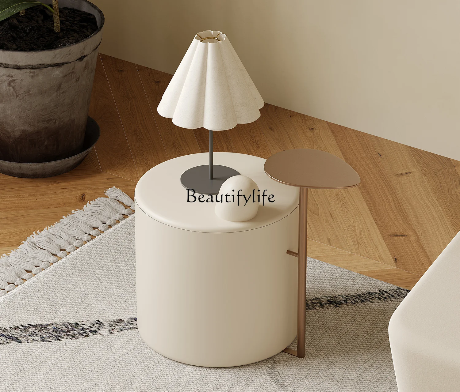 French Retro Living Room Storage Small Coffee Table Light Luxury Modern Side Table Storage Stainless Steel