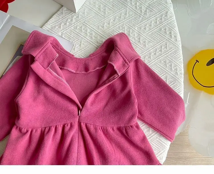2026 Neue Herbst-Kinderkleidung 2-10 Jahre Mädchen Partykleid Langärmeliges Baumwollkleid Einfarbige Kinder-Prinzessinnenkleider – Detail 4