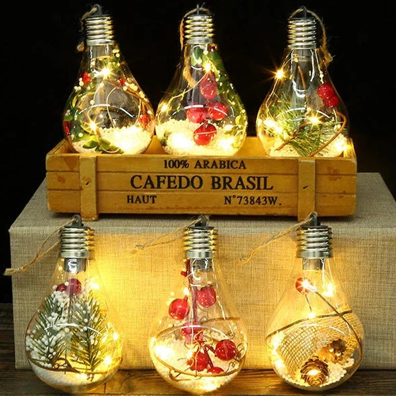 Christmas Ball LED Bulb Ornaments Transparent Festival Light Ball Luminous Xmas Tree Hanging Pendant New Year Home Decoration