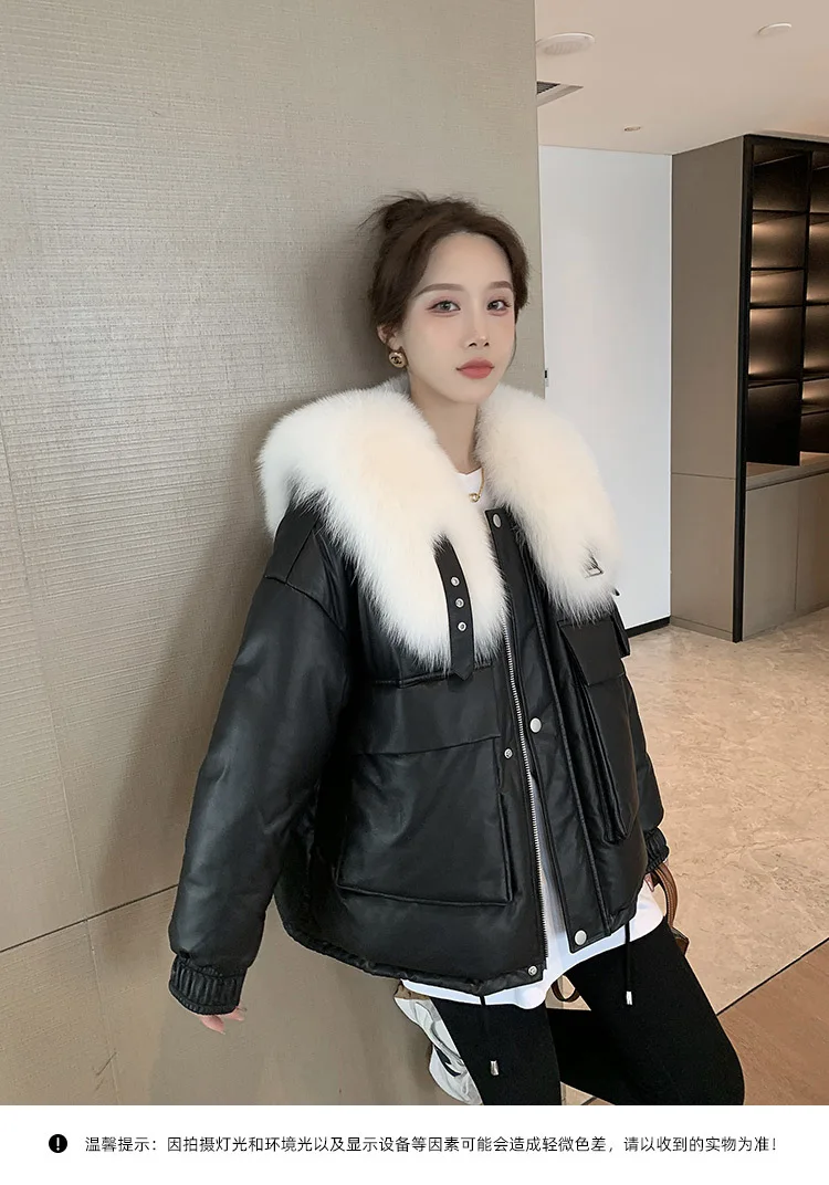 2022ใหม่แฟชั่นผู้หญิงแจ็คเก็ตผิวแกะดำ Fox Fur หญิง Super Warm Soft Thicken หลวมฤดูหนาว Parkas Casual Coat