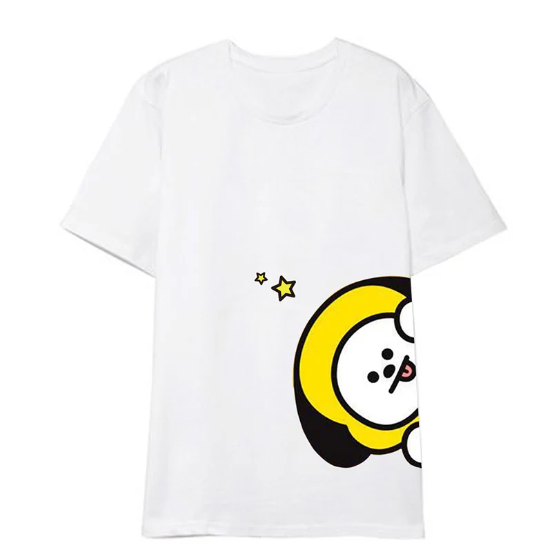 Summer Bt21 Anime Kawaii Cotton T -Shirt Cute Cartoon Round Neck Printing Flower Couple Short-Sleeved Girl Gift