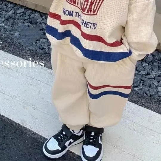 

Korean Kid Set Baby Boy Suit Spring Autumn Fashion Letter Print Baby Girls 2pcs Outfits Clothes Lapel Cotton Sweater Pant