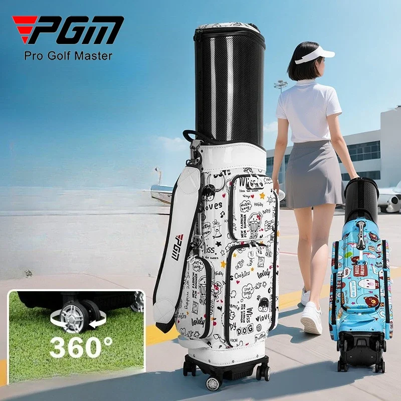 

PGM Women Golf Aviation Bag Hard Shell Telescopic Universal Four Wheel Airplane Shipping Bags Print Color Scheme QB186