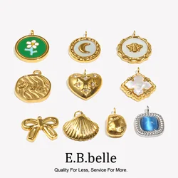 E.B.belle Small Cute Bowknot Star Heart Shell Flower Moon Pendants Stainless Steel 18K Gold Plated Charm DIY Necklace Bracelet