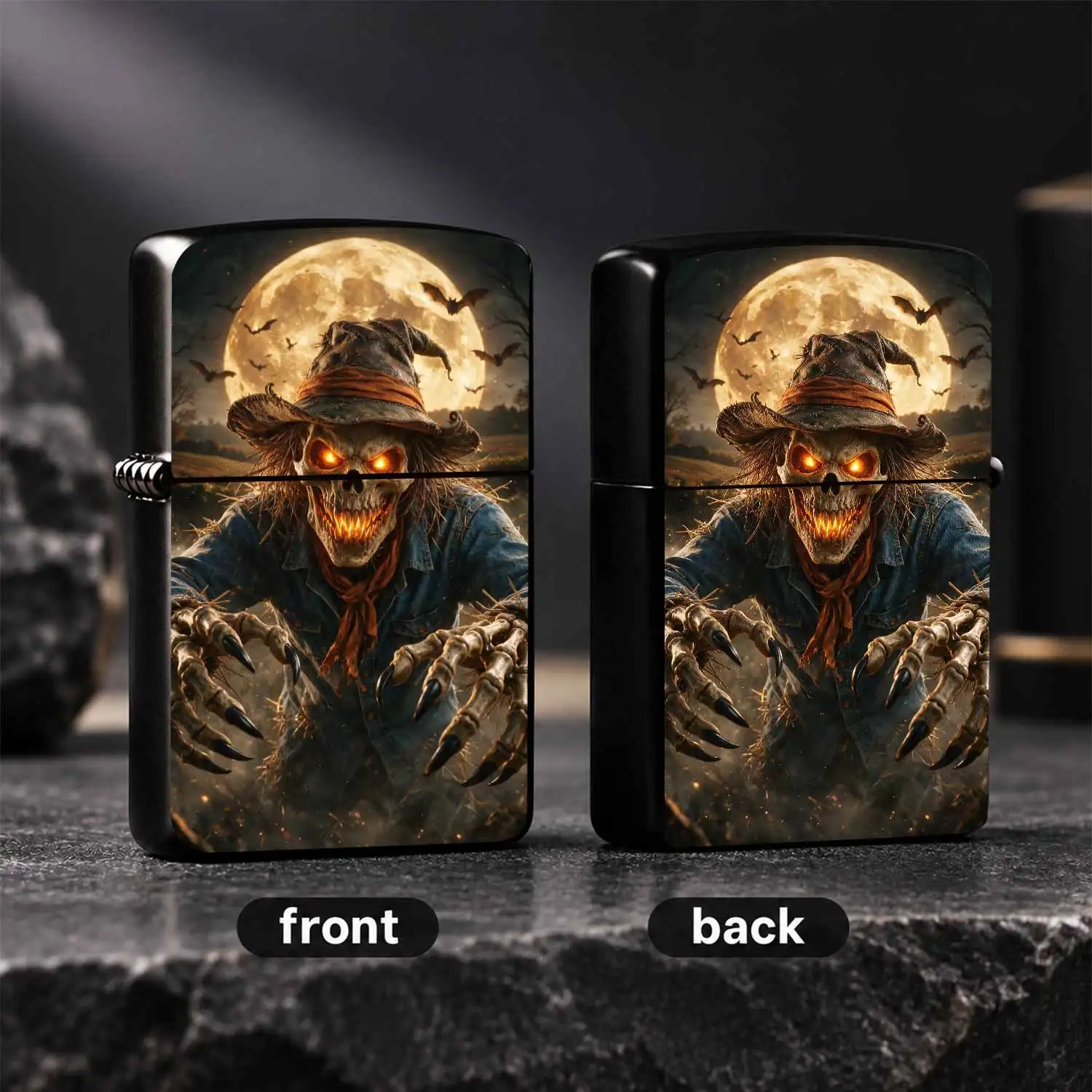 Halloween Scarecrow Skeleton Lighter, Spooky Full Moon Bat Themed Portable Lighter for Halloween Party Decor, Daily Carry, Unique Gift for Gothic Style Lovers, Indoor Outdoor Universal Use  A Humorous And Interesting Lighter