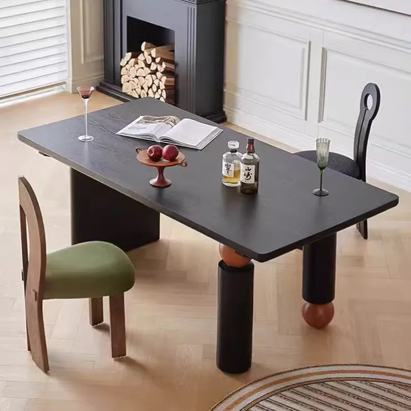 French antique rock slab dining table solid wood household small apartment rectangular designer art Internet celebrity