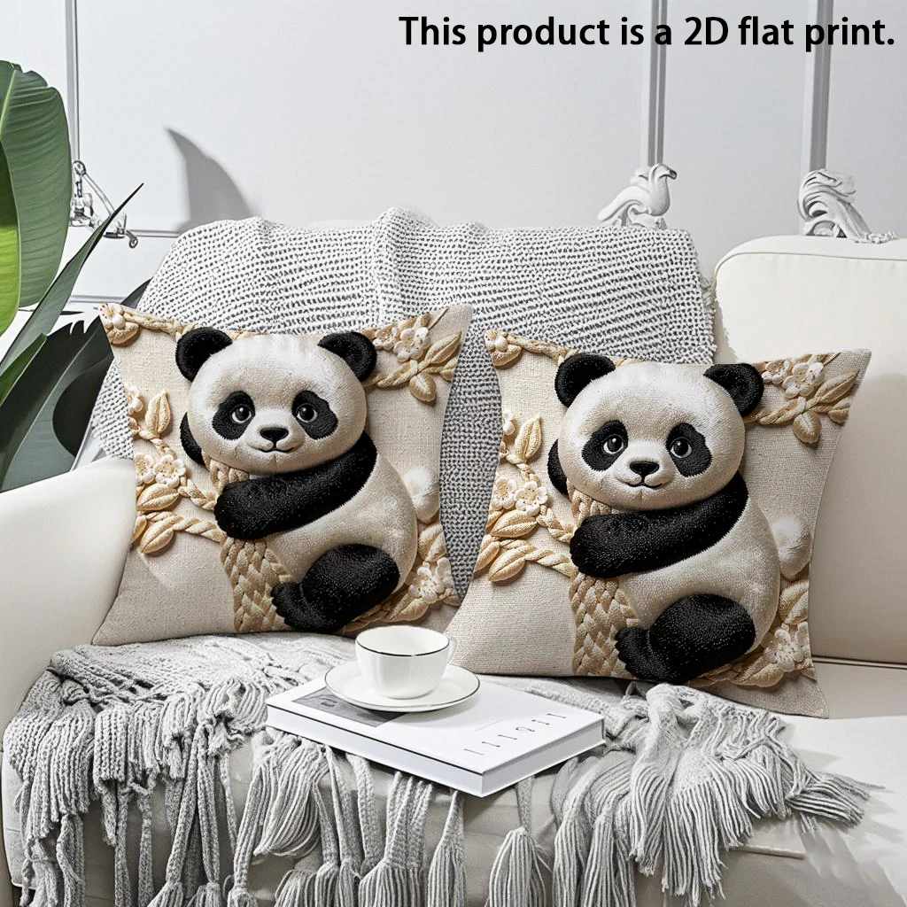 2pcs 3D Embossed Style Panda Throw Pillow Cover Cute Animal Cushion Case for Home Sofa Bedroom Decor Cushion cover