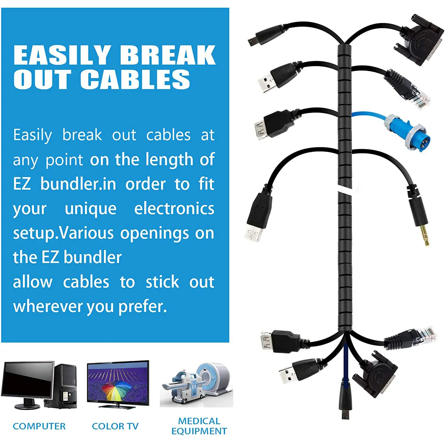 ZoeRax 2 м 15/20/25 мм гибкая спиральная защита для кабеля, органайзер для кабеля, защитный зажим для шнура, органайзер, инструменты для управления