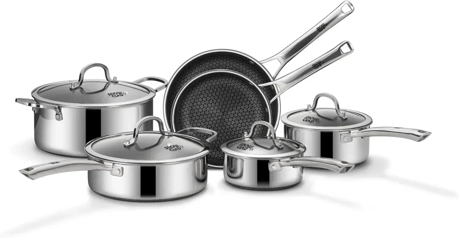 

Hot-selling10 Pcs Hybrid Stainless Steel Cookware Sets, Non Stick Frying Pans, Saucepans, Saute Pan & Stock Pot,