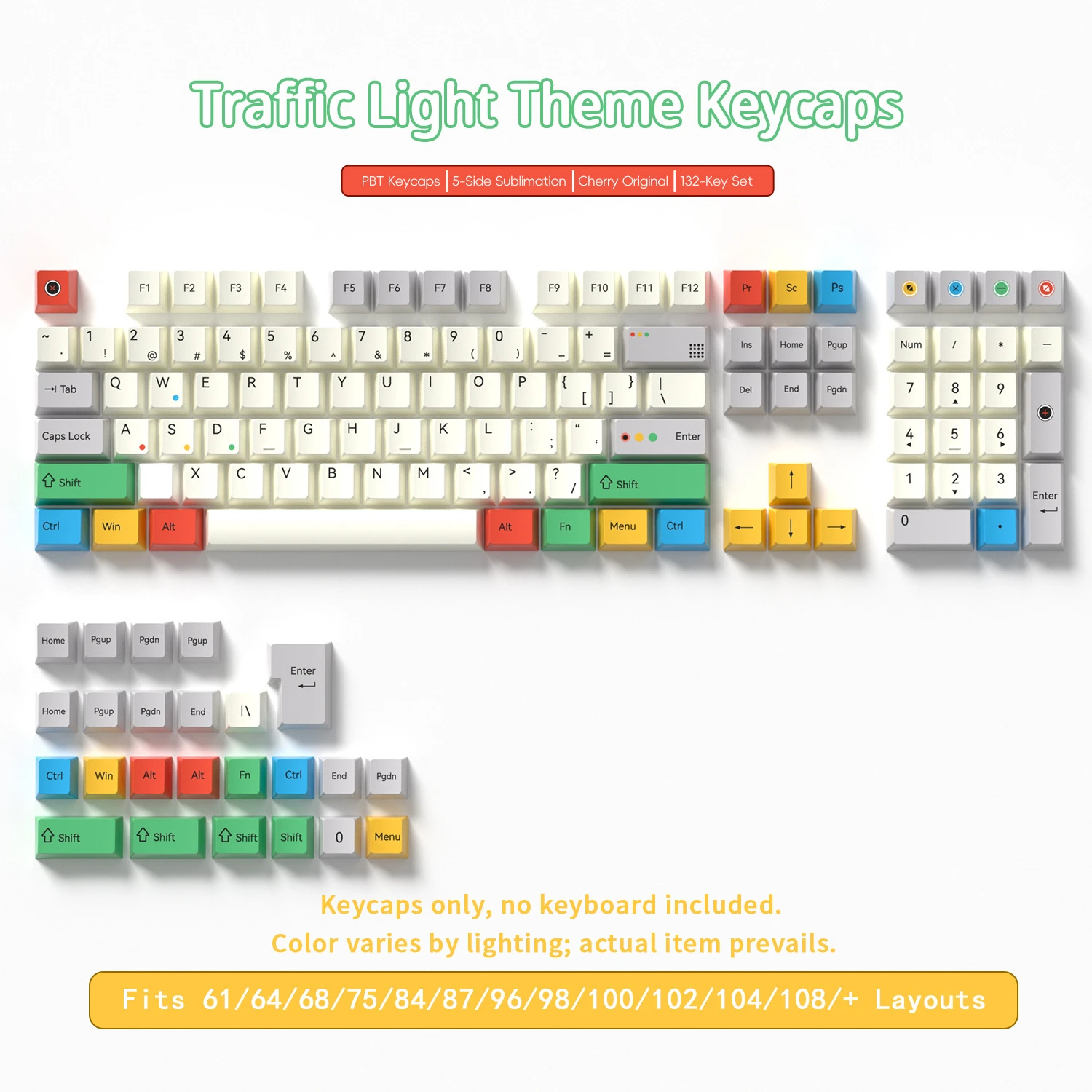 Traffic Light Keycaps 132 Keys PBT Material Keycaps Cherry Profile DYE-SUB For MX Switch Wooting Mechanical Keyboard Keycaps