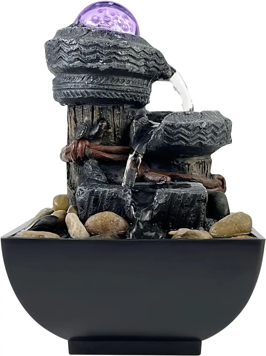 Tabletop Waterfall Fountain with LED Light,Indoor Zen Meditation Desktop Fountain Includes Balls for Home and Office Decoration