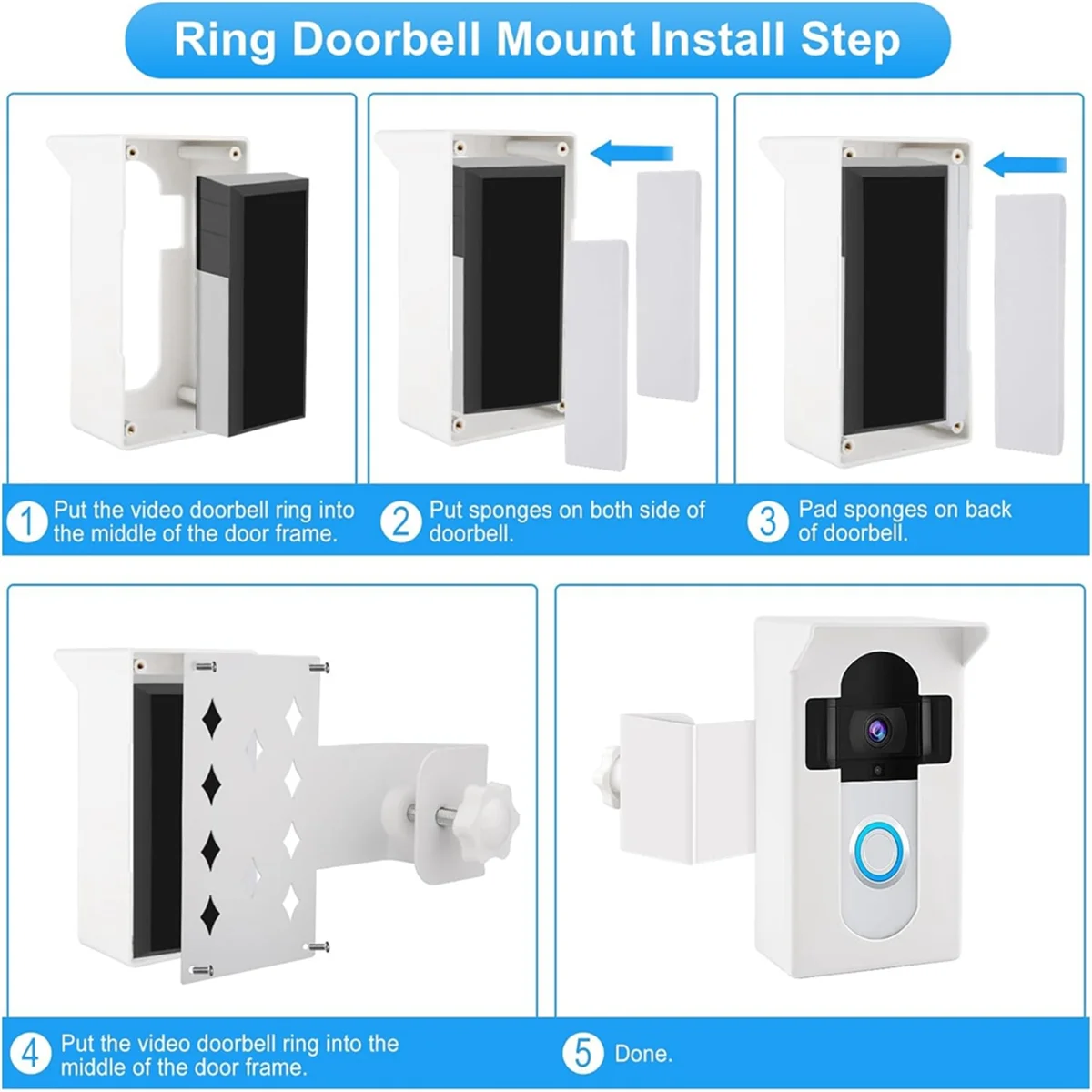 وامض جرس الباب الرنين مكافحة سرقة جرس باب يتضمن شاشة عرض فيديو جبل ل RingDoorbell جبل لا حامل الحفر قوس لتأجير باب الشقة المنزل