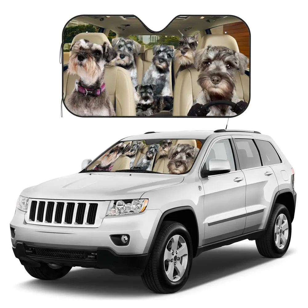 Schnauzer Dog Driving Car Interior Front Windshield Sun Shade,Auto Accessories Sunshade for Truck SUV- Blocks Uv Rays Protector